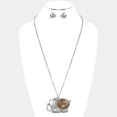 Fashnzfab Antique Pattern Elephant Pendant Necklace In Multi