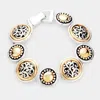 Fashnzfab Antique Pattern Embossed Metal Magnetic Link Bracelet - Antique Silver, Tan In Gold