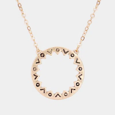 Fashnzfab Antique Pattern Metal Open Circle Pendant Necklace In Multi