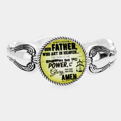 Fashnzfab Antique Pattern Silver Metal Message Stretch Bracelet