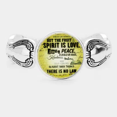 Fashnzfab Antique Pattern Silver Metal Message Stretch Bracelet Antique Silver, Olive Green In Multi