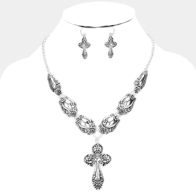 Fashnzfab Antique Silver Cross Metal Necklace