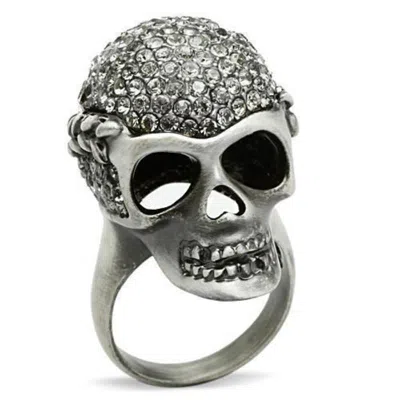 Fashnzfab Antique Silver White Metal Ring With Top Grade Crystal In Black Diamond In Gold