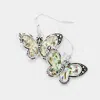 Fashnzfab Antique Sliver Abalone Butterfly Dangle Earrings In Burgundy