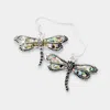 Fashnzfab Antique Sliver Abalone Dragonfly Dangle Earrings In Multi