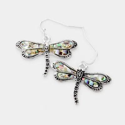 Fashnzfab Antique Sliver Abalone Dragonfly Dangle Earrings In Multi
