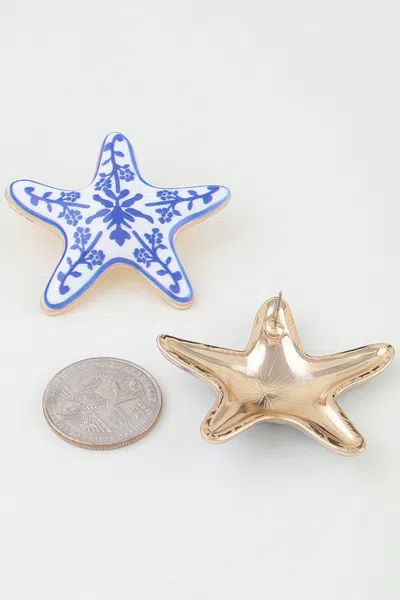 Fashnzfab Antique Starfish Stud Earrings In Blue