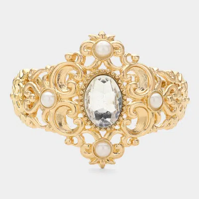 Fashnzfab Antique Stretch Bracelet Clear, Cream, Gold In Multi