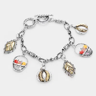 Fashnzfab Antique Thanksgiving Charm Bracelet Antique Gold, Antique Silver, Multi