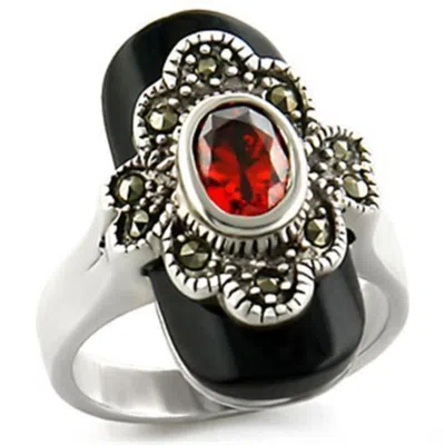 Fashnzfab Antique Tone 925 Sterling Silver Ring With Aaa Grade Cz In Garnet In Multi