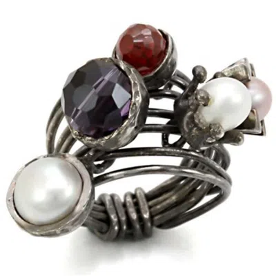 Fashnzfab Antique Tone Brass Ring With Assorted In Multi Color In Green