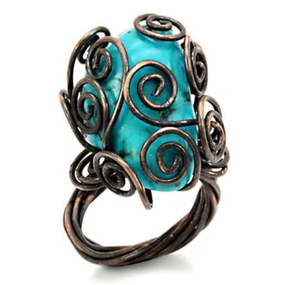Fashnzfab Antique Tone Brass Ring With Synthetic Turquoise In Turquoise In Multi