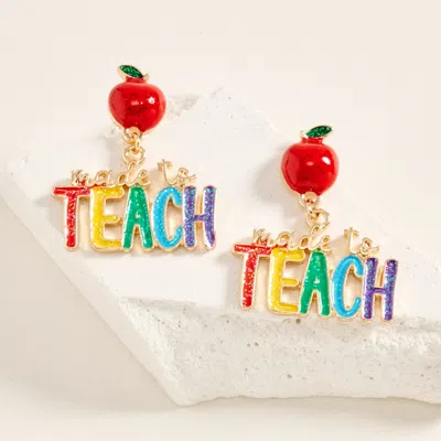 Fashnzfab Apple Made To Teach Message Drop Earrings In Multi