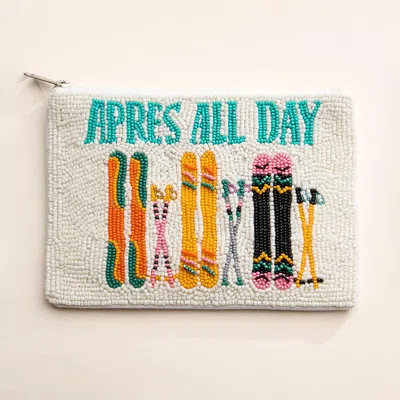 Fashnzfab Apres All Day Message Seed Beaded Mini Pouch Bag In Multi