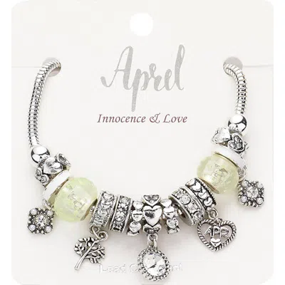 Fashnzfab April - Birthstone Heart Charm Multi Beaded Bracelet Clear