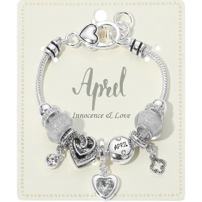 Fashnzfab April - Birthstone Heart Charm Multi Beaded Bracelet Silver In Metallic