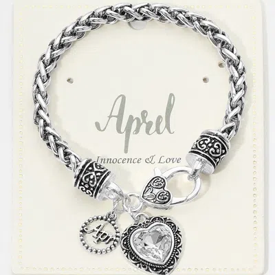 Fashnzfab April - Birthstone Heart Charm Bracelet In Silver