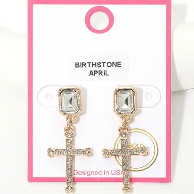 Fashnzfab April - Gold Dipped Birthstone Cross Drop Earrings In Multi