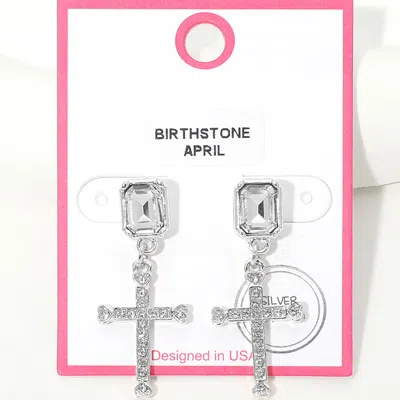 Fashnzfab April - Silver Dipped Birthstone Cross Drop Earrings In Multi