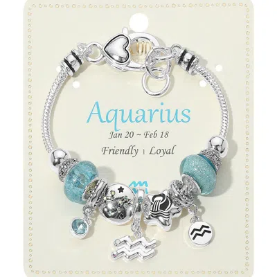 Fashnzfab Aquarius - Horoscope Symbol Zodiac Charm Beaded Bracelet Aqua In Blue