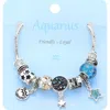 Fashnzfab Aquarius Zodiac Sign Constellation Multi Bead Charm Bracelet In Blue