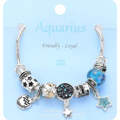 Fashnzfab Aquarius Zodiac Sign Constellation Multi Bead Charm Bracelet In Blue