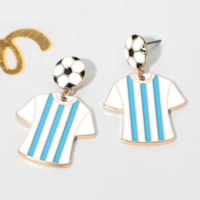 Fashnzfab Argentina Soccer Jersey Drop Earrings In Blue