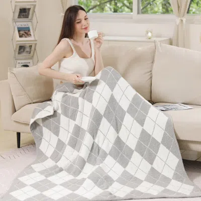 Fashnzfab Argyle Reversible Throw Blanket In Gray