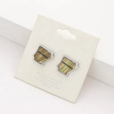 Fashnzfab Arkansas State Map Abalone Stud Earrings In Multi