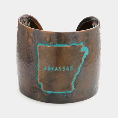 Fashnzfab Arkansas State Map Hammered Wide Metal Cuff Bracelet Copper Burnished In Brown