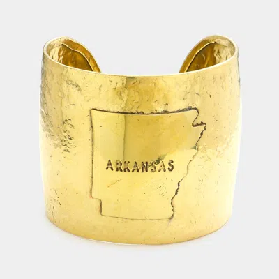 Fashnzfab Arkansas State Map Hammered Wide Metal Cuff Bracelet Gold