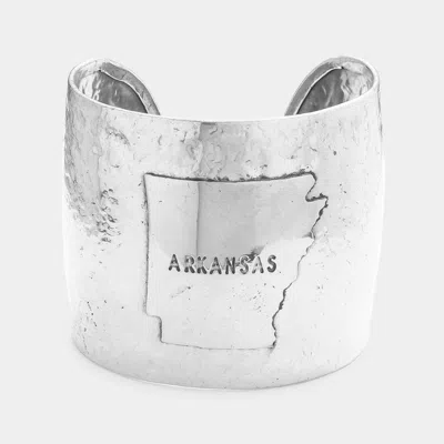 Fashnzfab Arkansas State Map Hammered Wide Metal Cuff Bracelet Silver