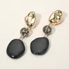 Fashnzfab Artistic Statement Dangle Design Abstract Stone Drop Earrings In Black