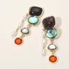 Fashnzfab Artistic Statement Design Colorful Stone Pearl Drop Earrings In Multi