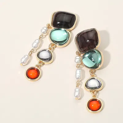Fashnzfab Artistic Statement Design Colorful Stone Pearl Drop Earrings In Multi