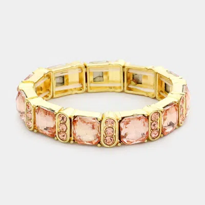 Fashnzfab Asscher Stone Accented Stretch Evening Bracelet In Pink