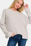 Fashnzfab Asymmetric Hem Drop Shoulder Sweater In Beige