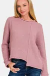 Fashnzfab Asymmetric Hem Drop Shoulder Sweater In Pink