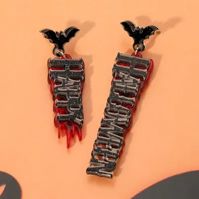 Fashnzfab Asymmetrical Happy Halloween Message Drop Earrings In Metallic