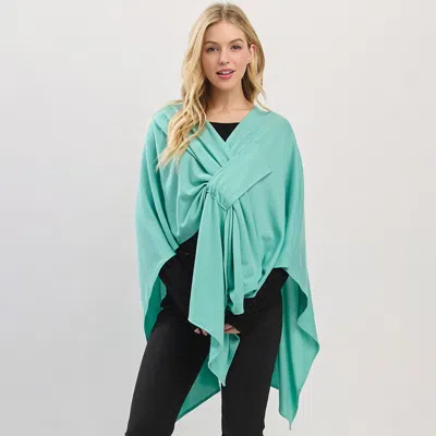 Fashnzfab Asymmetrical Hem Solid Pull Through Draped Tie-front Wrap Poncho In Blue