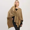 Fashnzfab Asymmetrical Hem Solid Pull Through Draped Tie-front Wrap Poncho In Gray