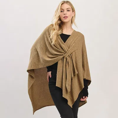 Fashnzfab Asymmetrical Hem Solid Pull Through Draped Tie-front Wrap Poncho In Gray