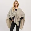 Fashnzfab Asymmetrical Hem Solid Pull Through Draped Tie-front Wrap Poncho In Neutral