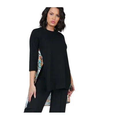 Fashnzfab Asymmetrical Print High Low Top In Black