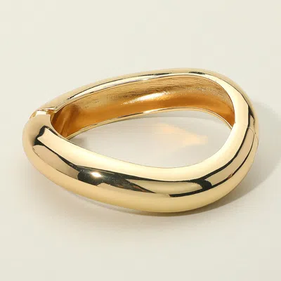 Fashnzfab Asymmetrical Sculptural Metal Hinged Bangle Bracelet Gold
