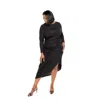 Fashnzfab Asymmetrical Sweater Dress With Waterfall Ruffle In Black