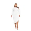 FASHNZFAB ASYMMETRICAL SWEATER DRESS WITH WATERFALL RUFFLE