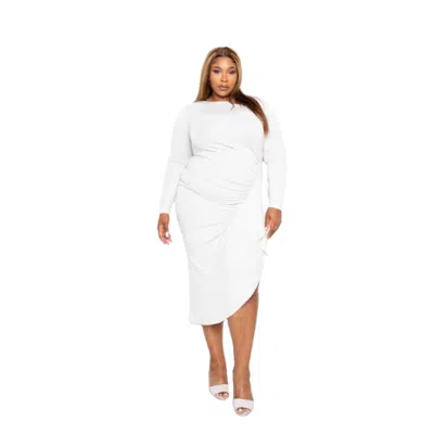 Fashnzfab Asymmetrical Sweater Dress With Waterfall Ruffle In White