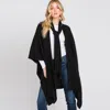 Fashnzfab Attached Scarf Solid Cape Poncho With Neckline Tie In Black