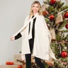 Fashnzfab Attached Scarf Solid Cape Poncho With Neckline Tie In Multi